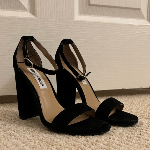 STEVE MADDEN Carrson Black Suede Block Heel with Ankle Strap - Picture 2 of 12